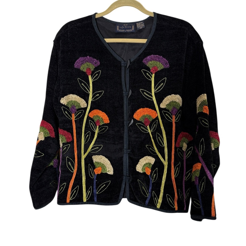 Life Style Vintage Women’s Soft Chenille Embroidered Cardigan Sweater Jacket S